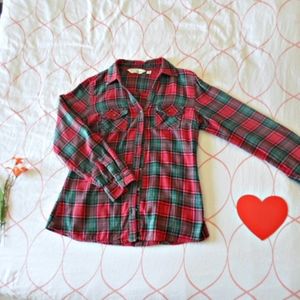 100% Cotton Red & Green Flannel Button-Up